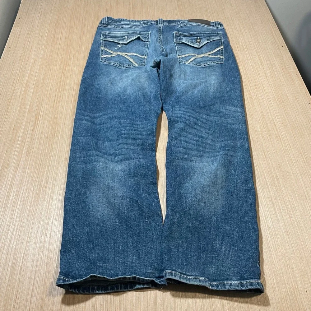 TK Axel Slim Boot Jeans Mens 36x30 Medium Wash Distressed Blue Denim